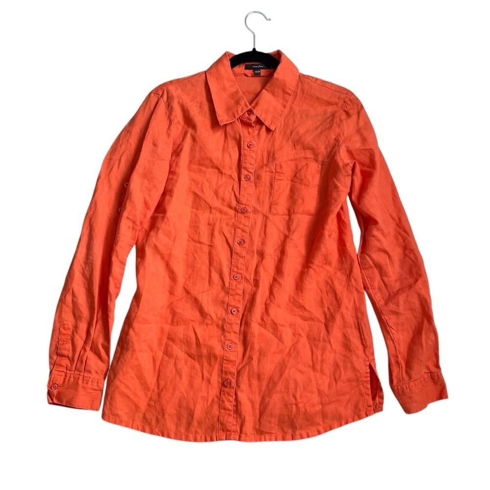 COTTON GINNY Linen Button Front Long Sleeve Blouse M